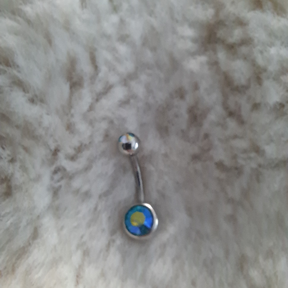 Blue-Green Crystal Belly Button Ring